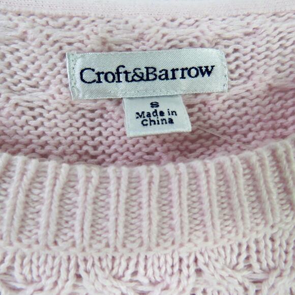 Y2k Croft & Barrow Preppy Pink Color Block Cable Knit Crewneck Sweater Small - Picture 3 of 5